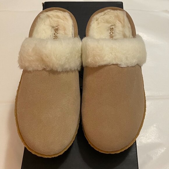 SOREL Nakiska II Faux Shearling Lined Slide Slipper in Dusty Tan/Natural Size 6 - Picture 5 of 10